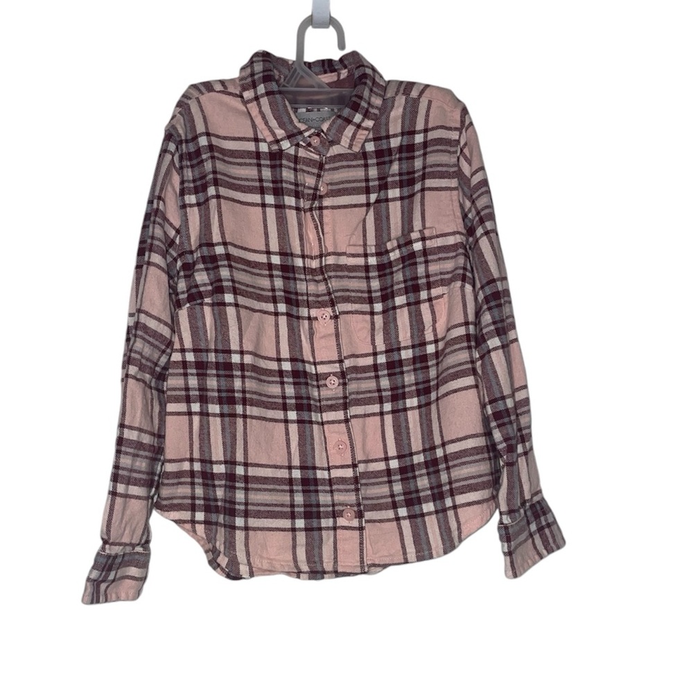 Girls Sz Small Ocean & Coast Pink Plaid Button Up